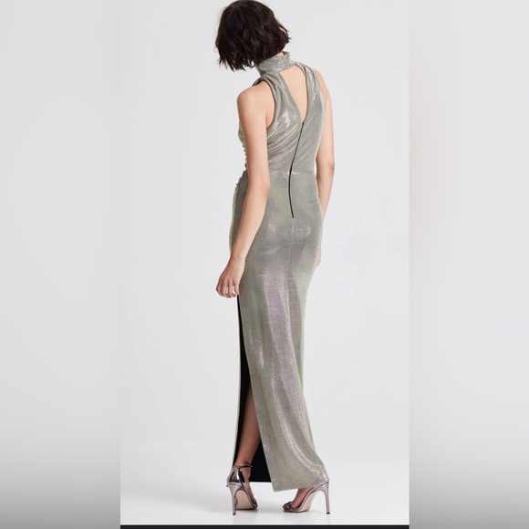 Halston Heritage draped neck metallic knit gown XS - Picture 5 of 5